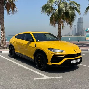 Rent Lamborghini URUS Yellow SUV Dubai Sharjah Abu Dhabi UAE