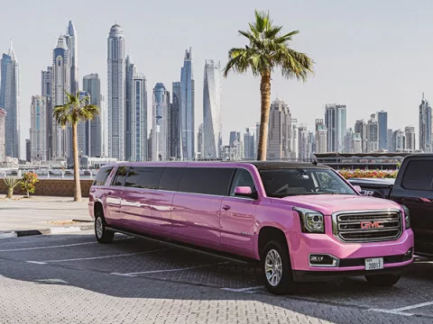 Rent Limousine GMC Pink Panther in Dubai